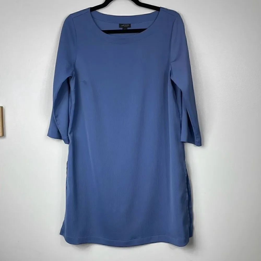 J. Jill blue long tunic 3/4 sleeves side vents boat neck simple textured S